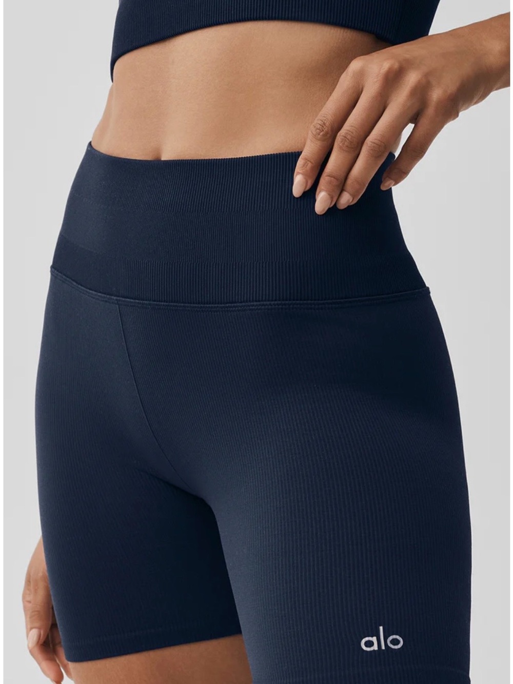 Black ALO Yoga High-Waist Ribbed Bike Shorts